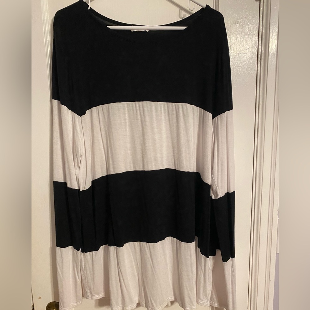 3X -Black and White Stripe Long Sleeve Shirt